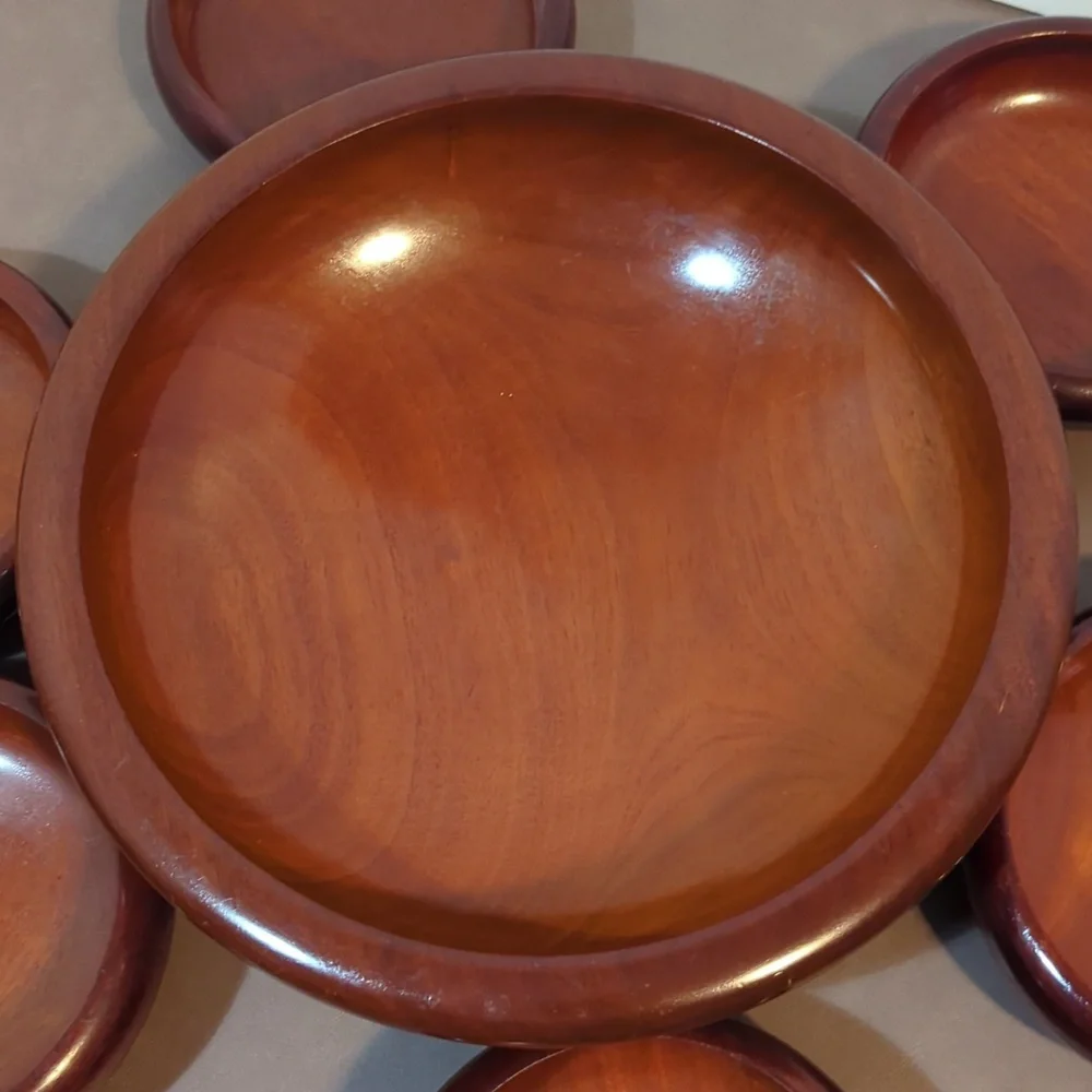 Vintage CaribCraft Solid Mahogany Wood Bowls Salad Set With Fork And Spoon Haiti